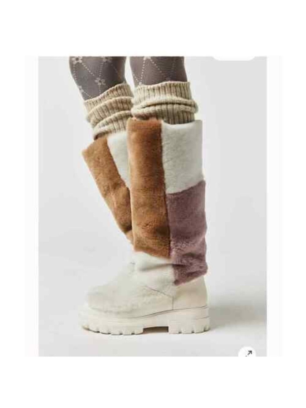 Free People Over-the-Knee Shearling Boots in White and Brown
